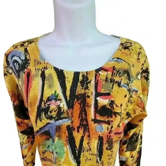 Mark Richards Collection Silk & Spandex Long Sleeve Multi Color Knit Top - Picture 2 of 5